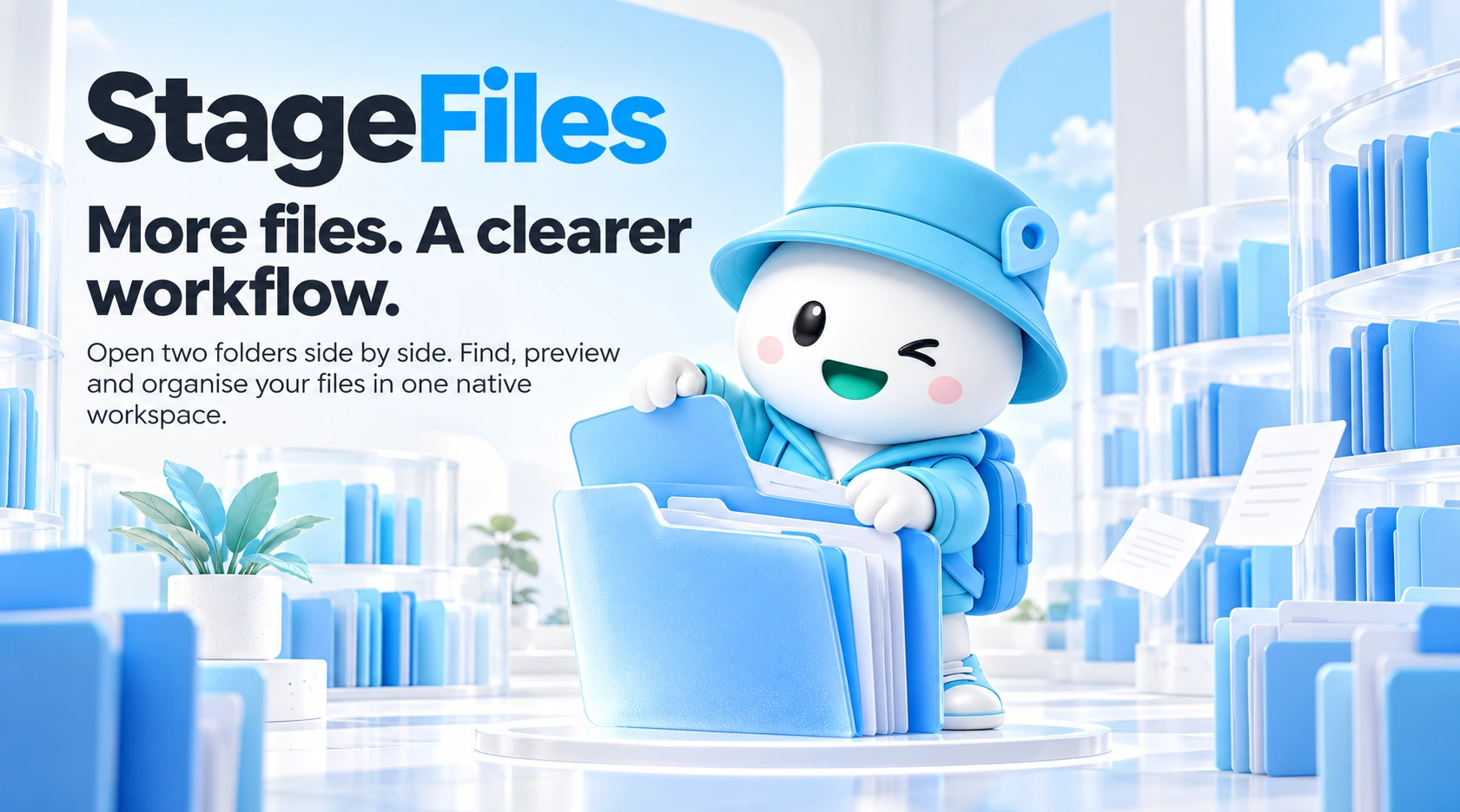 StageFiles mascot organising a collection of folders