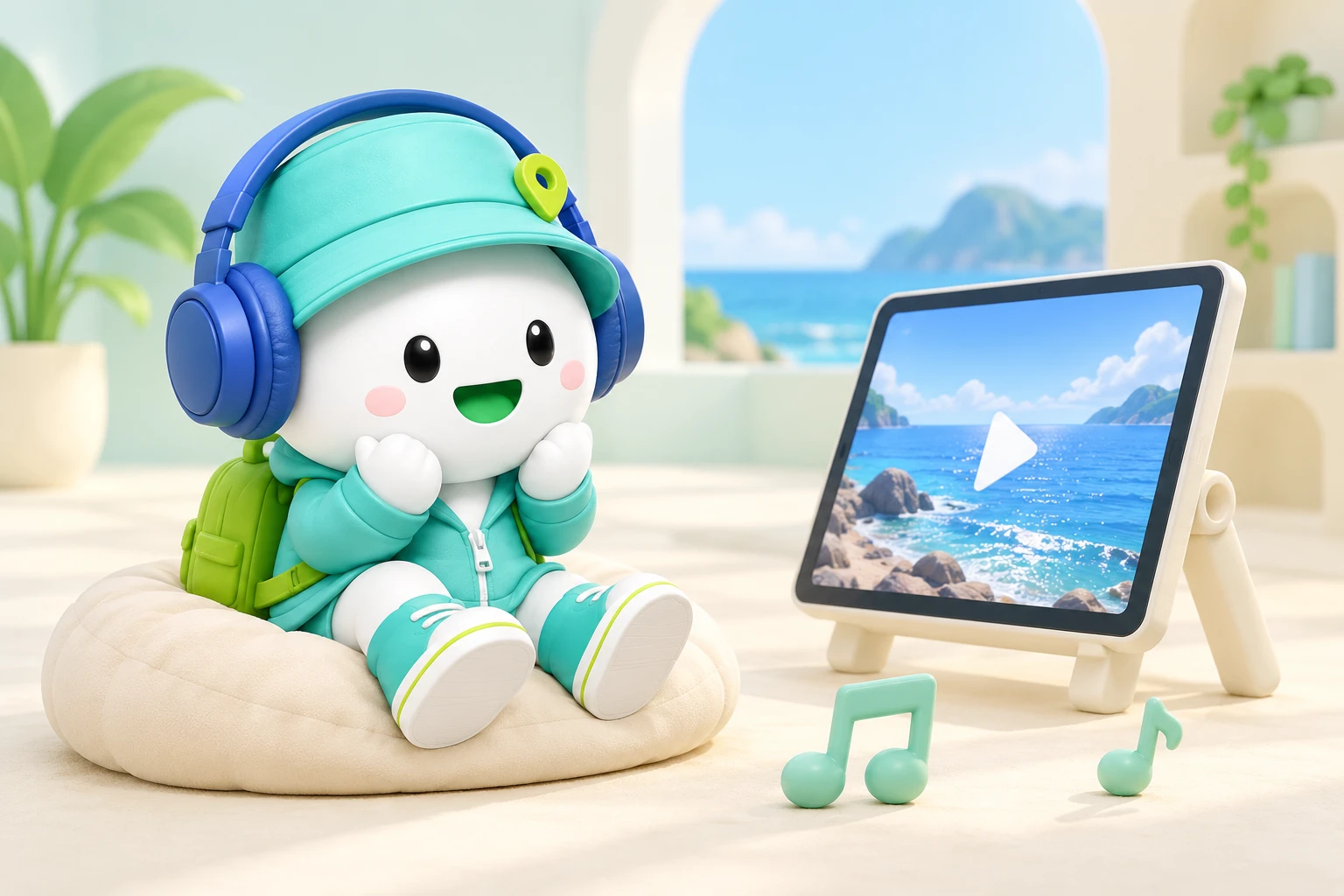 편안한 공간에서 영상과 음악을 즐기는 StagePlayer 캐릭터